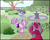 Size: 1250x1000 | Tagged: safe, artist:lulubell, oc, oc only, oc:berry mojito, oc:bound novel, oc:mint melon mojito, earth pony, pony, unicorn, amputee, flower, flower in hair, fountain, garden, glowing horn, horn, magic, mouth hold, telekinesis