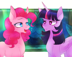 Size: 1000x800 | Tagged: safe, artist:waterz-colrxz, mean twilight sparkle, pinkie pie, alicorn, pony, g4, the mean 6, clone, female, mare, smiling