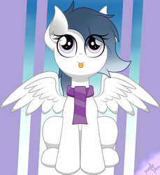 Size: 2974x3244 | Tagged: safe, artist:php142, oc, oc only, oc:sugar-bluhm, pegasus, pony, :p, clothes, commission, cute, female, high res, looking up, scarf, silly, sitting, solo, spread wings, tongue out, wings