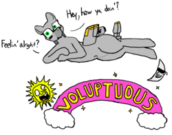 Size: 700x550 | Tagged: safe, artist:not-immortal, oc, oc only, oc:sierra summit, original species, plane pony, pony, a-10 thunderbolt ii, banner, bucktooth, cloud, lying down, moonman, on side, plane, shitposting, simple background, solo, stars, sun, transparent background