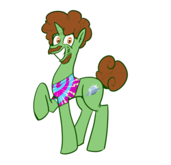 Size: 1785x1719 | Tagged: safe, artist:christheblue, oc, oc only, oc:far out, pony, unicorn, fanfic:starcrash, afro, commission, facial hair, fanfic, goatee, green, grin, simple background, smiling, solo, starcrash, tie dye, transparent background