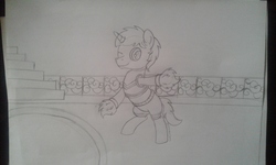 Size: 2560x1536 | Tagged: safe, artist:peternators, oc, oc only, oc:heroic armour, pony, unicorn, cheerleader, colt, male, male cheerleader, monochrome, pom pom, sketch, solo, teenager, traditional art, younger