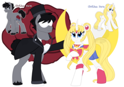 Size: 1280x900 | Tagged: safe, artist:faith-wolff, pony, fanfic:the bridge, chiba mamoru, crossover, curved horn, fanfic art, female, horn, male, mare, ponified, sailor moon (series), simple background, stallion, transparent background, tuxedo mask