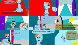 Size: 3648x2112 | Tagged: safe, artist:mellowbomb, rainbow dash, oc, oc:closingrain, oc:doctor dextor wise, comic:calamity fateful, g4, 1000 hours in ms paint, dialogue, high res