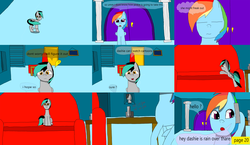 Size: 3648x2112 | Tagged: safe, artist:mellowbomb, rainbow dash, oc, oc:closingrain, comic:calamity fateful, g4, 1000 hours in ms paint, dialogue, high res
