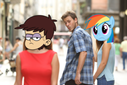 Size: 983x655 | Tagged: safe, rainbow dash, g4, barely pony related, distracted boyfriend meme, luna loud, sad face, the loud house