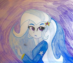 Size: 1280x1096 | Tagged: safe, artist:arialunax3, trixie, equestria girls, g4, sad, traditional art