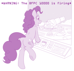 Size: 900x872 | Tagged: safe, artist:dstears, pinkie pie, earth pony, pony, g4, bfg, bfg 10000, butt, crossover, doom, female, mare, partillery, party cannon, plot, solo, xk-class end-of-the-world scenario