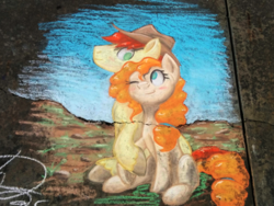 Size: 2448x1836 | Tagged: safe, artist:tadpoledraws, bright mac, pear butter, g4, chalk, chalk drawing, cute, female, male, ship:brightbutter, shipping, straight, traditional art