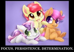 Size: 1024x724 | Tagged: safe, artist:tokokami, apple bloom, scootaloo, sweetie belle, g4, adorabloom, chibi, cute, cutealoo, cutie mark crusaders, determination, diasweetes, female, filly, foal, focus, motivational, motivational poster, obtrusive watermark, persistent, poster, watermark