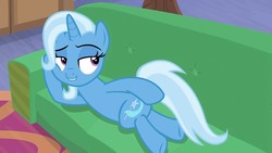 Size: 1280x720 | Tagged: safe, screencap, trixie, pony, unicorn, g4, road to friendship, butt touch, couch, draw me like one of your french girls, female, hoof on butt, mare, on side, solo, starlight's office