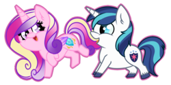 Size: 820x410 | Tagged: safe, artist:thehaywaiianhorse, princess cadance, shining armor, pony, g4, chibi, female, male, ship:shiningcadance, shipping, simple background, straight, transparent background