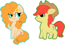 Size: 739x516 | Tagged: safe, artist:thehaywaiianhorse, bright mac, pear butter, earth pony, pony, g4, chibi, female, male, ship:brightbutter, shipping, simple background, straight, transparent background