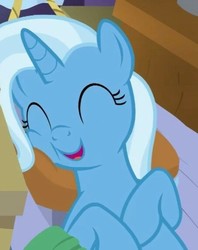 Size: 453x572 | Tagged: safe, screencap, trixie, pony, unicorn, g4, road to friendship, cute, diatrixes, eyes closed, female, lying down, mare, open mouth, smiling, solo