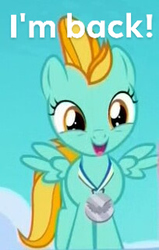 Size: 204x320 | Tagged: safe, edit, edited screencap, screencap, lightning dust, pegasus, pony, g4, parental glideance, the washouts (episode), cropped, cute, dustabetes, female, filly, filly lightning dust, happy, medal, silver medal, spread wings, wings