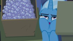 Size: 1280x720 | Tagged: safe, screencap, trixie, pony, unicorn, g4, road to friendship, faic, female, hammock, mare, puffy cheeks, solo, squished, squishy cheeks