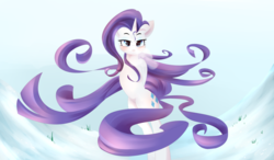 Size: 1024x597 | Tagged: safe, artist:posionjoke, rarity, pony, unicorn, semi-anthro, g4, bipedal, blushing, female, long hair, snow, solo, unamused