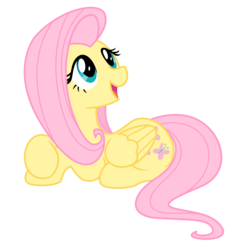 Size: 3005x3104 | Tagged: safe, artist:estories, fluttershy, pegasus, pony, g4, cute, female, high res, looking up, mare, open mouth, prone, show accurate, shyabetes, simple background, smiling, solo, transparent background, vector, wings
