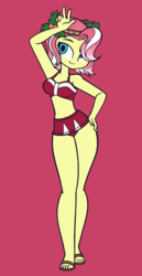 Size: 1800x3500 | Tagged: safe, artist:khuzang, vignette valencia, equestria girls, equestria girls series, g4, rollercoaster of friendship, belly button, bikini, clothes, feet, female, flip-flops, headband, midriff, red bikini, red bikini bottom, red bikini top, red bra, red panties, red underwear, sandals, sexy, simple background, stupid sexy vignette valencia, swimsuit, u no how i do, underwear, vintage