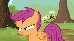 Size: 1920x1080 | Tagged: safe, screencap, scootaloo, pegasus, pony, g4, the washouts (episode), female, filly, scrunchy face, solo, unamused