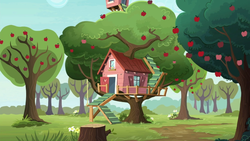 Size: 1920x1080 | Tagged: safe, screencap, g4, the washouts (episode), apple, apple orchard, apple tree, clubhouse, crusaders clubhouse, food, no pony, tree, tree stump