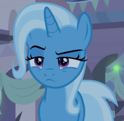 Size: 704x684 | Tagged: safe, screencap, trixie, pony, unicorn, g4, road to friendship, cropped, female, lidded eyes, mare, raised eyebrow, solo, unamused