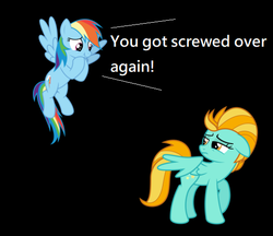 Size: 532x460 | Tagged: safe, lightning dust, rainbow dash, g4, the washouts (episode), abuse, background pony strikes again, black background, dustabuse, lightning dust drama, op is a duck, op is trying to start shit, op isn't even trying anymore, sad, simple background
