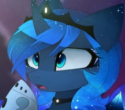 Size: 834x734 | Tagged: safe, alternate version, artist:magnaluna, princess luna, alicorn, pony, g4, beautiful, close-up, female, gasp, raised hoof, scene interpretation, solo, worried