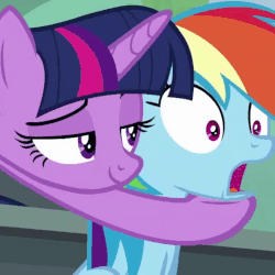 Size: 720x720 | Tagged: safe, screencap, rainbow dash, twilight sparkle, alicorn, pony, g4, the washouts (episode), animated, cropped, cute, dashabetes, female, gif, loop, mare, out of context, silly, silly dashie, silly pony, twiabetes, twilight sparkle (alicorn)