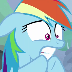 Size: 720x720 | Tagged: safe, screencap, rainbow dash, pony, g4, the washouts (episode), animated, cropped, female, loop, nervous, rainbow dash is best facemaker, rainbowsnap, solo