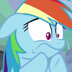 Size: 720x720 | Tagged: safe, screencap, rainbow dash, pony, g4, the washouts (episode), animated, cropped, female, gif, nervous, rainbow dash is best facemaker, rainbowsnap, solo