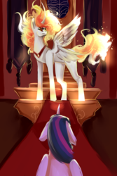 Size: 2000x3000 | Tagged: safe, artist:spechie, daybreaker, twilight sparkle, alicorn, pony, g4, curved horn, extra eyes, floppy ears, four eyes, high res, horn, twilight sparkle (alicorn)
