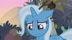 Size: 1280x720 | Tagged: safe, screencap, trixie, pony, unicorn, g4, road to friendship, bruised, crying, cute, diatrixes, female, floppy ears, mare, messy mane, sad, sadorable, solo, tree branch
