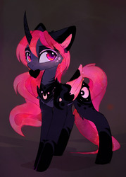 Size: 1280x1792 | Tagged: safe, alternate version, artist:magnaluna, princess luna, alicorn, pony, g4, alternate design, alternate hairstyle, armor, blood moon luna, blushing, body markings, colored wings, colored wingtips, ear fluff, female, heart, mare, solo