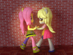 Size: 640x480 | Tagged: safe, artist:whatthehell!?, derpy hooves, fluttershy, equestria girls, g4, animated, clothes, dancing, derpyshy, doll, equestria girls minis, eqventures of the minis, female, irl, lesbian, pants, photo, shipping, shoes, skirt, stop motion, toy