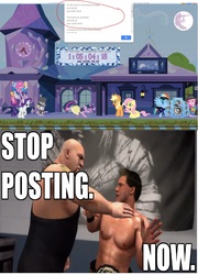 Size: 1281x1779 | Tagged: safe, applejack, fluttershy, nightmare moon, pinkie pie, rainbow dash, rarity, spike, twilight sparkle, alicorn, pony, g4, road to friendship, testing testing 1-2-3, the washouts (episode), big show, chris jericho, countdown, meme, stop, twilight sparkle (alicorn), wwe, wwe games