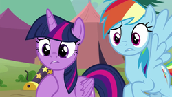 Size: 1280x720 | Tagged: safe, screencap, rainbow dash, twilight sparkle, alicorn, pegasus, pony, g4, the washouts (episode), duo, female, filly, mare, twilight sparkle (alicorn)