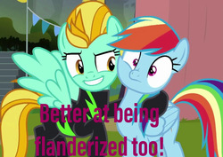 Size: 1018x720 | Tagged: safe, edit, edited screencap, screencap, lightning dust, rainbow dash, g4, the washouts (episode), comments more entertaining, op is a duck