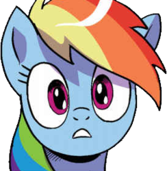 Size: 273x280 | Tagged: safe, artist:pencils, idw, official comic, rainbow dash, pegasus, pony, g4, spoiler:comic, spoiler:comic69, background removed, bust, reaction image, shocked, simple background, surprised, transparent background