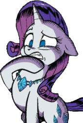 Size: 205x302 | Tagged: safe, artist:pencils, idw, official comic, rarity, pony, unicorn, g4, spoiler:comic, spoiler:comic69, background removed, cringing, female, mare, reaction image, simple background, solo, transparent background