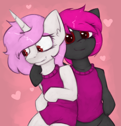 Size: 1054x1095 | Tagged: safe, artist:marsminer, oc, oc only, oc:cloud pink, oc:patches pinkgem, clothes, crossdressing, cute, femboy, heart, male, smiling, stallion