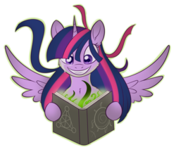 Size: 1305x1128 | Tagged: safe, artist:dusthiel, twilight sparkle, alicorn, pony, g4, book, crying, evil smile, female, grin, magic, mare, simple background, smiling, solo, transparent background, twilight sparkle (alicorn)
