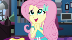 Size: 1280x720 | Tagged: safe, screencap, fluttershy, equestria girls, g4, my little pony equestria girls: better together, star crossed, female, geode of fauna, hairpin, solo
