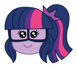 Size: 533x469 | Tagged: safe, artist:drake-rex, sci-twi, twilight sparkle, equestria girls, equestria girls series, g4, text support, text support: rarity, emoji, female, glasses, ponytail, simple background, smiling, solo, transparent background