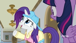 Size: 1920x1080 | Tagged: safe, screencap, rarity, twilight sparkle, alicorn, pony, unicorn, friendship university, g4, season 8, backwards ballcap, baseball cap, cap, clothes, female, hat, mare, plainity, twilight sparkle (alicorn), wings