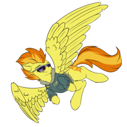 Size: 2300x2300 | Tagged: safe, artist:whyena, spitfire, pegasus, pony, g4, bomber jacket, clothes, female, flying, glasses, high res, jacket, mare, simple background, solo, transparent background