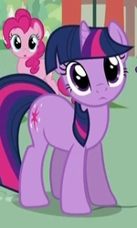 Size: 315x526 | Tagged: safe, screencap, pinkie pie, twilight sparkle, earth pony, pony, unicorn, a bird in the hoof, g4, cropped, duo, female, looking at you, mare, unicorn twilight