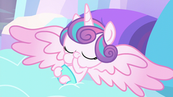 Size: 1280x720 | Tagged: safe, screencap, princess flurry heart, alicorn, pony, g4, the crystalling, baby, baby pony, bed, cuddly, cute, cuteness overload, cutest pony alive, cutest pony ever, daaaaaaaaaaaw, diaper, eyes closed, female, flurrybetes, hoof sucking, huggable, hugs needed, pillow, solo, spread wings, weapons-grade cute, wings