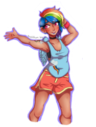 Size: 2448x3264 | Tagged: safe, artist:mylittleyuri, rainbow dash, human, g4, armpits, clothes, cute, female, high res, humanized, shorts, simple background, solo, tank top, transparent background, undercut, winged humanization, wings