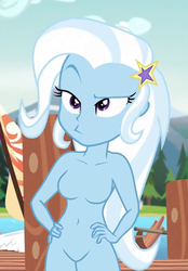 Size: 460x660 | Tagged: safe, edit, edited edit, edited screencap, editor:ah96, screencap, trixie, equestria girls, g4, my little pony equestria girls: legend of everfree, barbie doll anatomy, belly button, breasts, camp everfree, casual nudity, featureless breasts, featureless crotch, female, nudity, solo